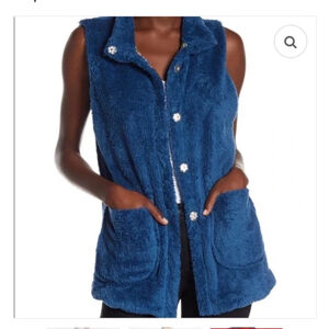 JOHNNY WAS reversible Vicney Lagoon blue faux fur vest topper pockets large
